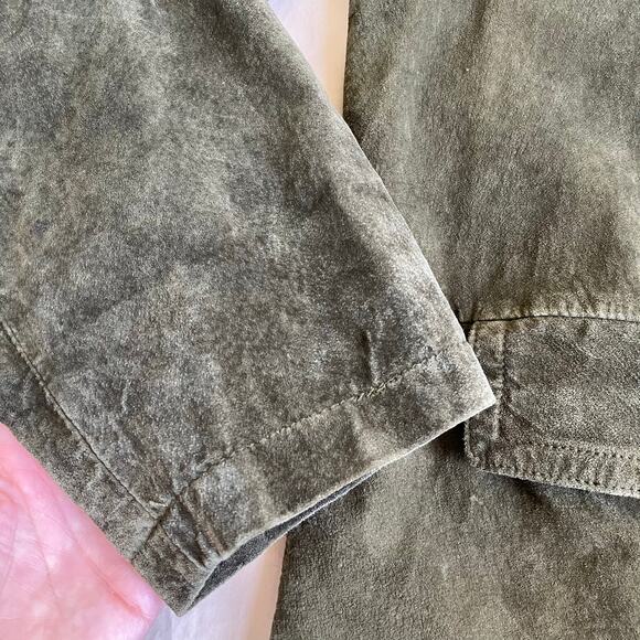 Jessica Holbrook Vintage Olive Green Thigh Length Suede Jacket Button Front - Picture 15 of 16